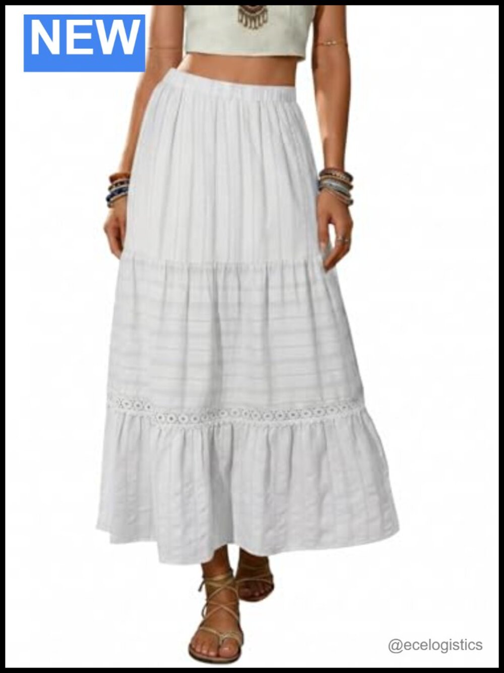 Boho Tiered High Waisted Cotton Maxi Skirt Flowy A-Line